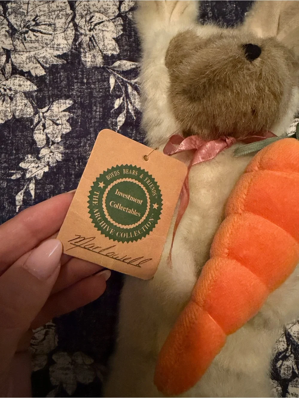 Boyds Bears Cream Plush Bunny Holding Bright Orange Carrot